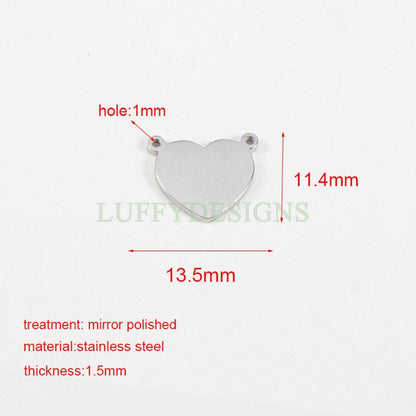10pcs Heart Charms with Double Loops, Tiny Love Charm, Gold /Rose Gold Stainless Steel Heart, Heart Pendant, Love Pendant, Necklace Findings