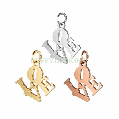 10pcs LOVE Hollow Charms 16mm, Word Love Pendant, Gold /Rose Gold plated Stainless Steel, Jewelry Making Supplies, Hollow Love Findings