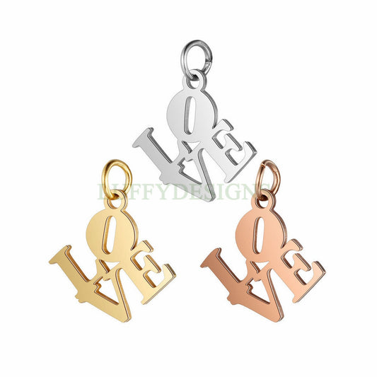 10pcs LOVE Hollow Charms 16mm, Word Love Pendant, Gold /Rose Gold plated Stainless Steel, Jewelry Making Supplies, Hollow Love Findings