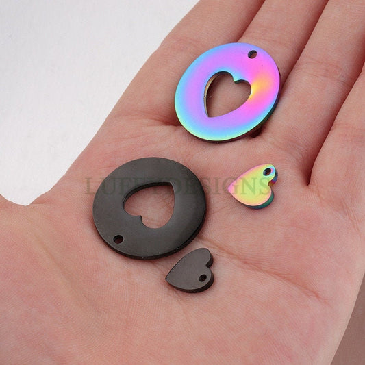 10pcs Heart Charm, Love Charm, Gold /Rose Gold plating Stainless Steel, Gold Hollow Heart Pendant, Mirror Polished Heart Charm, Love Pendant