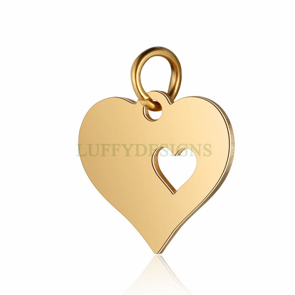 WHOLESALE 10pcs Heart Charms 16x13mm, Gold /Rose Gold Stainless Steel Heart, Metal Charms, Jewelry Making Supplies, Hollow Heart Findings
