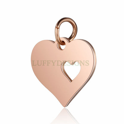 WHOLESALE 10pcs Heart Charms 16x13mm, Gold /Rose Gold Stainless Steel Heart, Metal Charms, Jewelry Making Supplies, Hollow Heart Findings