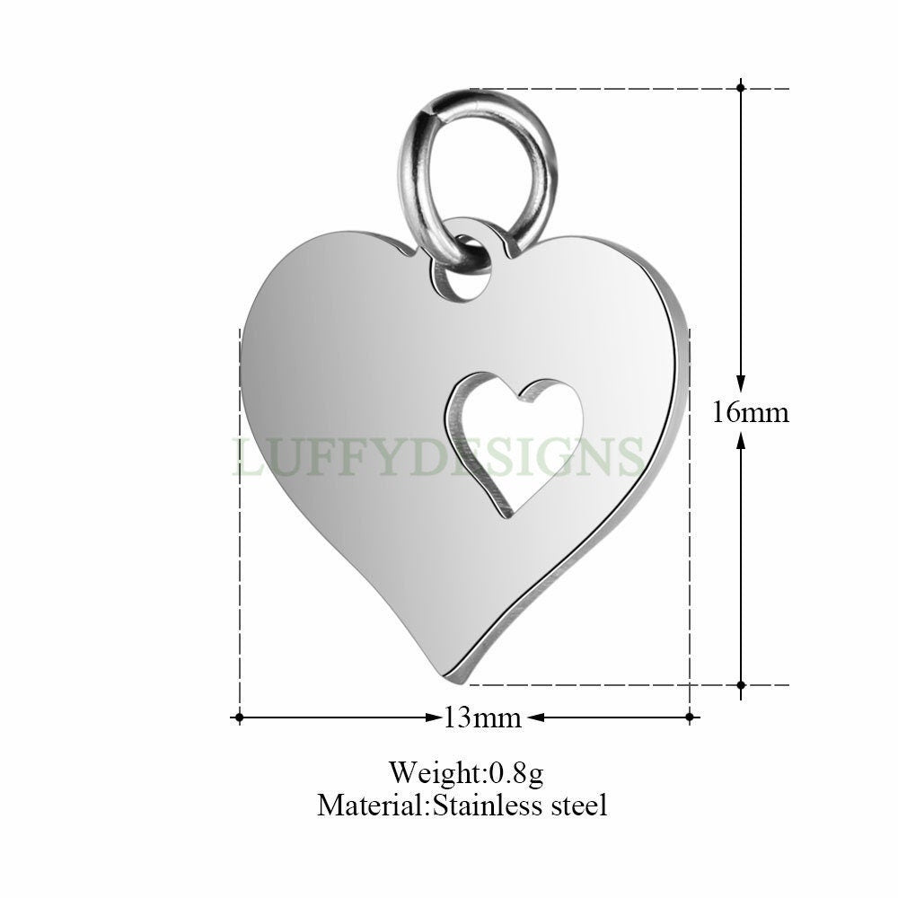WHOLESALE 10pcs Heart Charms 16x13mm, Gold /Rose Gold Stainless Steel Heart, Metal Charms, Jewelry Making Supplies, Hollow Heart Findings