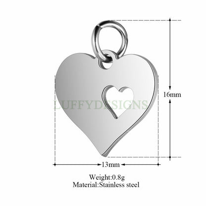 WHOLESALE 10pcs Heart Charms 16x13mm, Gold /Rose Gold Stainless Steel Heart, Metal Charms, Jewelry Making Supplies, Hollow Heart Findings