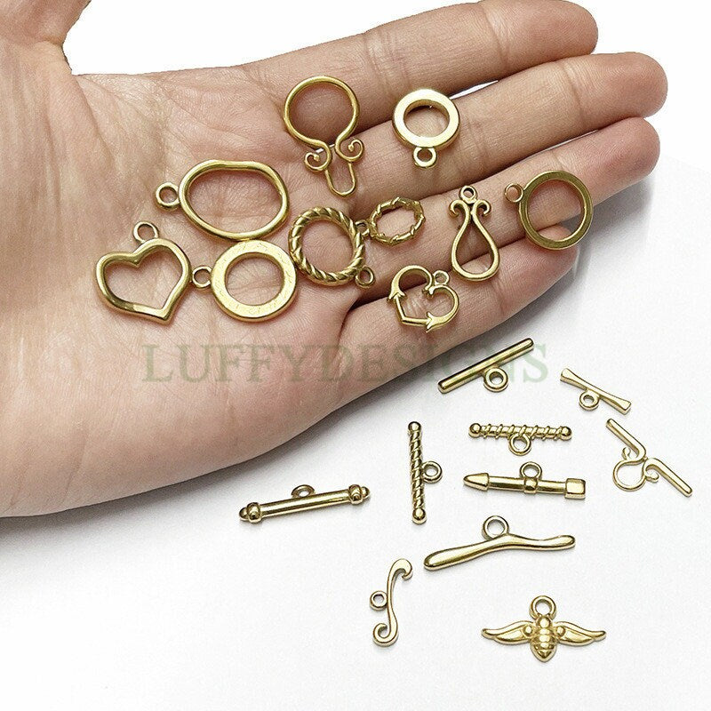 10Pcs Gold OT Toggle Clasp, DIY Jewelry Buckle, Jewelry Connectors Findings, Bracelet End OT Toggle Clasp, 18K Gold plated Stainles s Steel