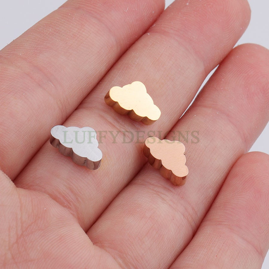 10pcs 3D Cloud Charms 10x6mm, Gold /Rose Gold plated Stainless Steel, Cloud Beads, Cloud Bead Pendants, Tiny Cloud Findings