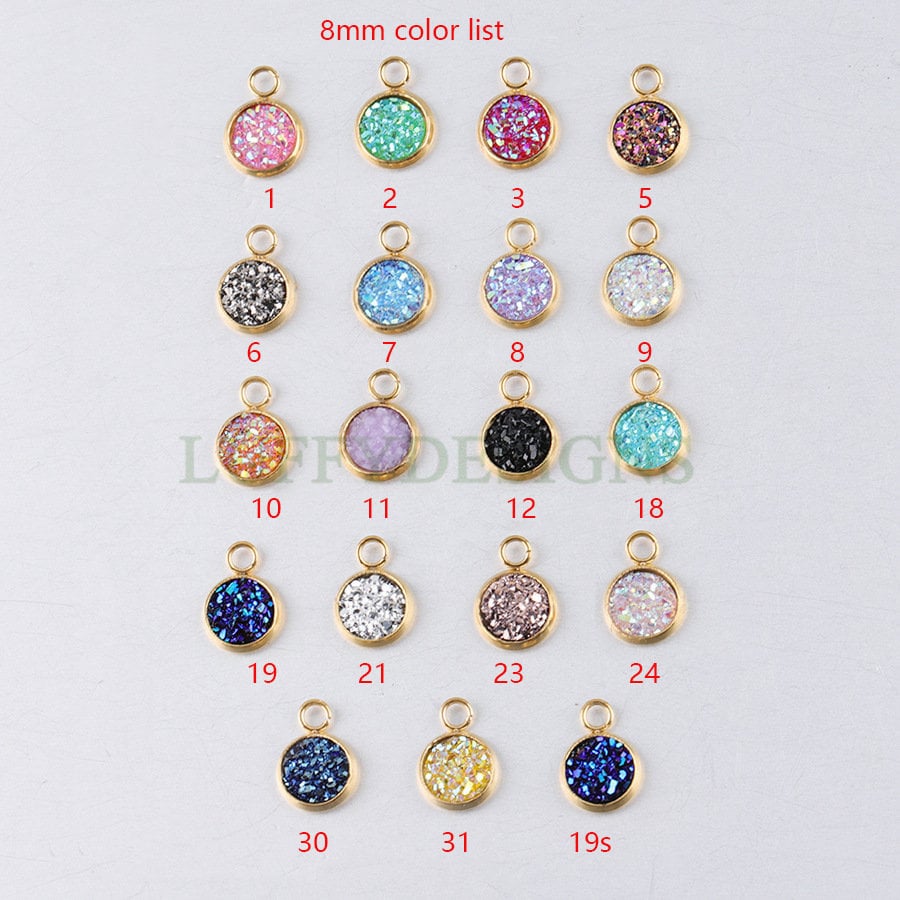 20pcs 8mm Druzy Charms, Gold Druzy Pendants, Round Stainless Steel Pendants, Faux Drusy DIY Findings, Drusy Jewelry, Druzy Earring Dangles