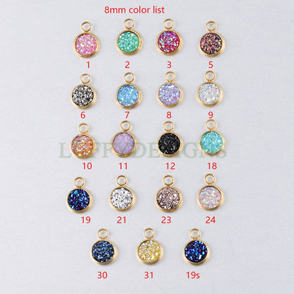 20pcs 8mm Druzy Charms, Gold Druzy Pendants, Round Stainless Steel Pendants, Faux Drusy DIY Findings, Drusy Jewelry, Druzy Earring Dangles