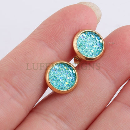 20pcs 8mm Druzy Earrings, Druzy Stud Earrings, Round Stainless Steel Stud Earrings, Faux Drusy Post Earrings, Drusy Jewelry, Raw Druzy Stud