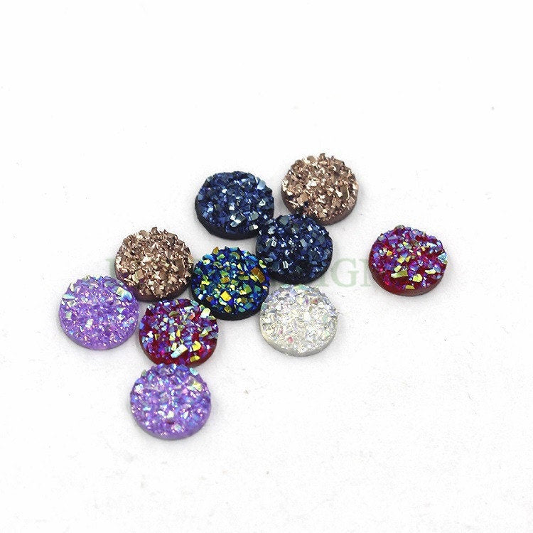 100pcs 8mm Round Druzy Cabochon, Faux Drusy Cabochons, Earring Findings Setting, Bulk Druzy Supplies, Druzy Stone for Stud Earring Making