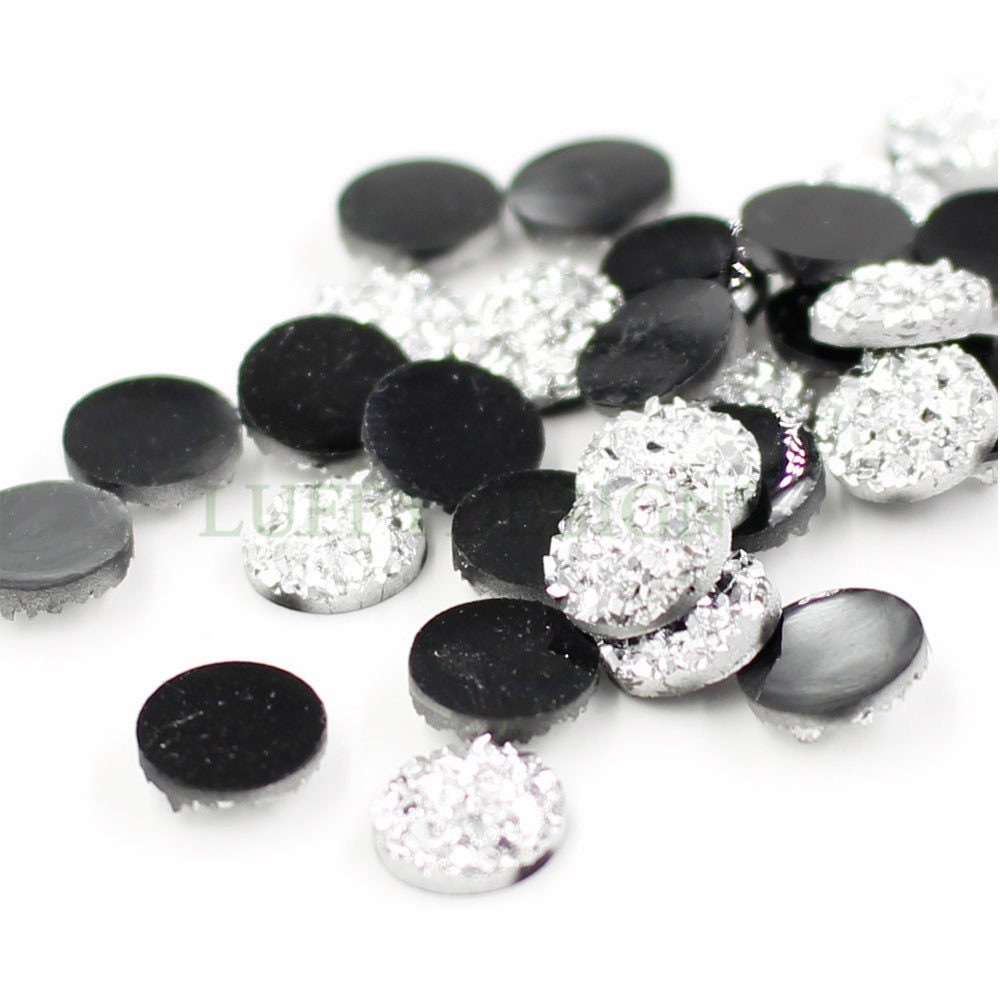 100pcs 8mm Round Druzy Cabochon, Faux Drusy Cabochons, Earring Findings Setting, Bulk Druzy Supplies, Druzy Stone for Stud Earring Making