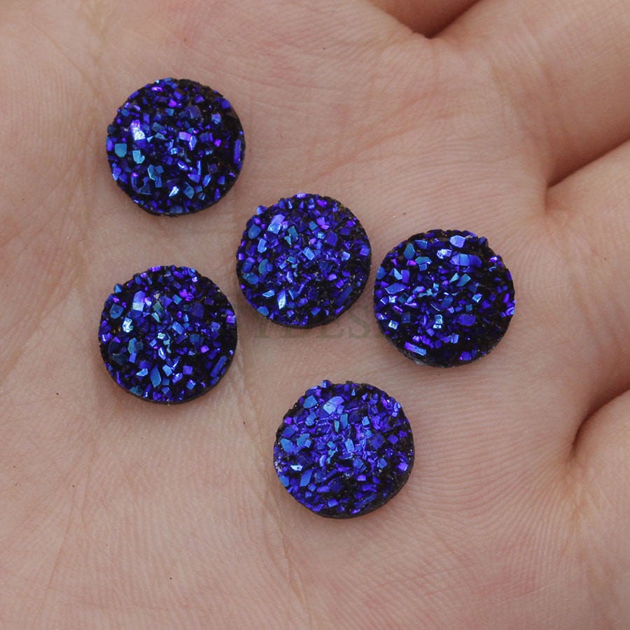 100pcs 10mm Round Druzy Cabochon, Faux Drusy Cabochons, Earring Findings Setting, Bulk Druzy Supplies, Druzy Stone for Stud Earring Making