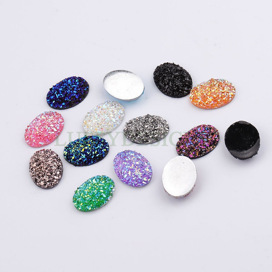 20pcs 13x18mm Round Druzy Cabochon, Faux Drusy Cabochons, Earring Findings Setting, Bulk Druzy Supplies, Druzy Stone for Stud Earring Making