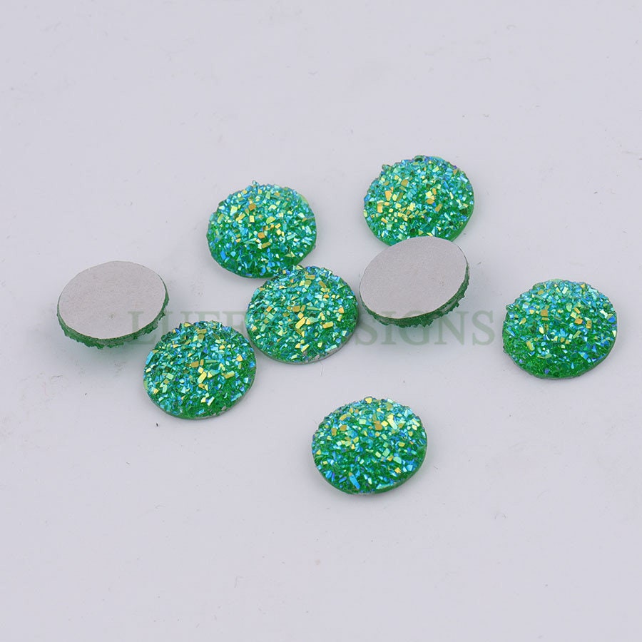 100pcs 14mm Round Druzy Cabochon, Faux Drusy Cabochons, Earring Findings Setting, Bulk Druzy Supplies, Druzy Stone for Stud Earring Making