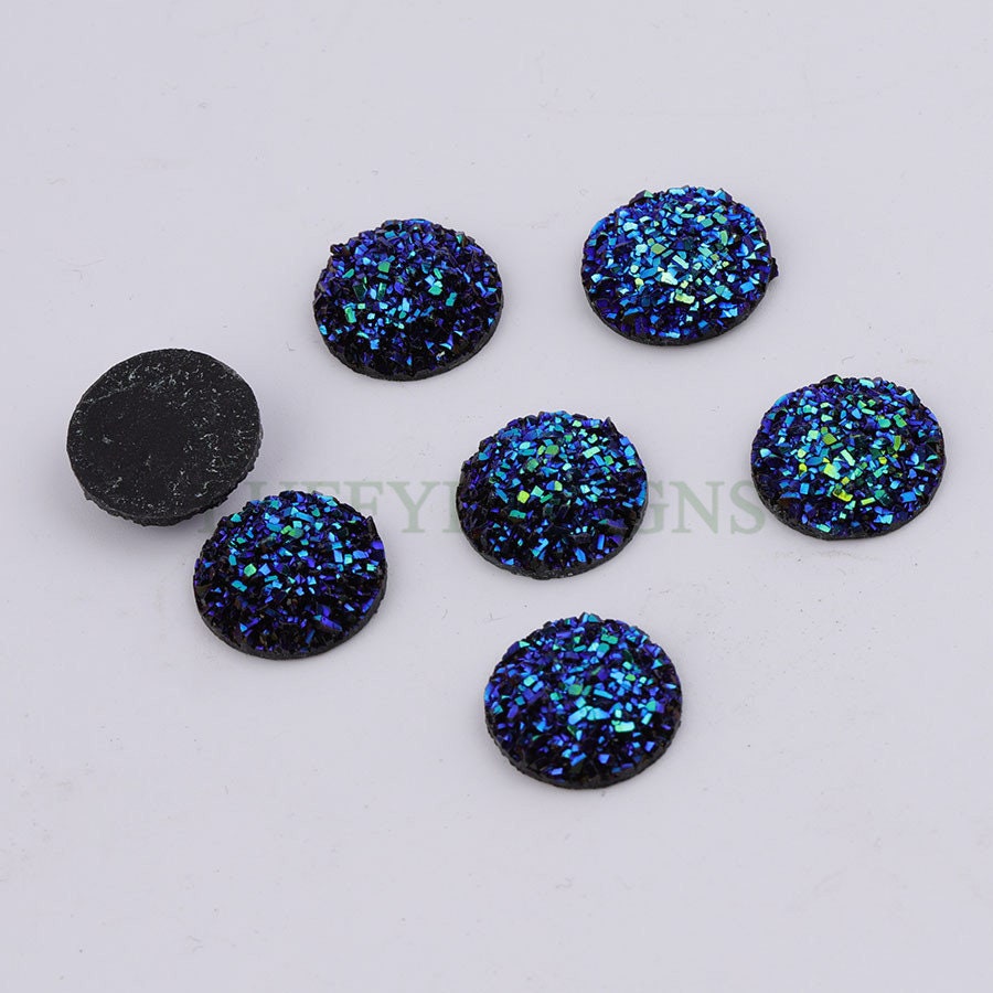 100pcs 14mm Round Druzy Cabochon, Faux Drusy Cabochons, Earring Findings Setting, Bulk Druzy Supplies, Druzy Stone for Stud Earring Making