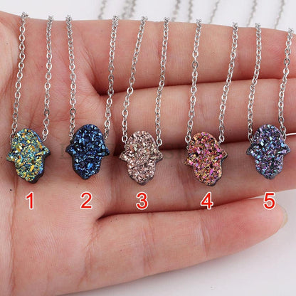 20pcs 13x11mm Hamsa Hand Druzy Beads, Faux Drusy Cabochons, Druzy Necklace Supplies, Faux Druzy Stone Pendants, Hand Druzy Charms