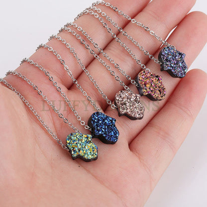 20pcs 13x11mm Hamsa Hand Druzy Beads, Faux Drusy Cabochons, Druzy Necklace Supplies, Faux Druzy Stone Pendants, Hand Druzy Charms