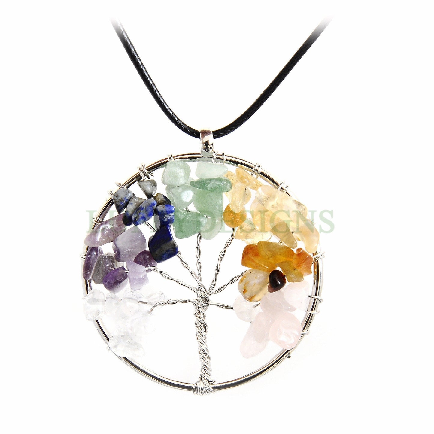 Rainbow Crystal Tree of Life, Natural Stones Chip Beads, Healing Stone Pendant, Wire Wrapped Pendant, Family Tree Jewelry, Gemstone Pendant