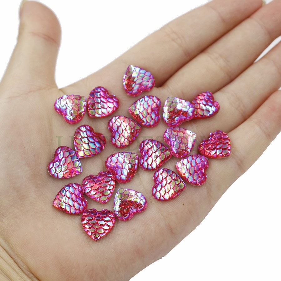 100pcs 12mm Heart Druzy Cabochon, Faux Drusy Cabochons, Mermaid Scale Cabochons, Fish Scale Druzy Cabochon,Resin Cabochon for Pendant Making