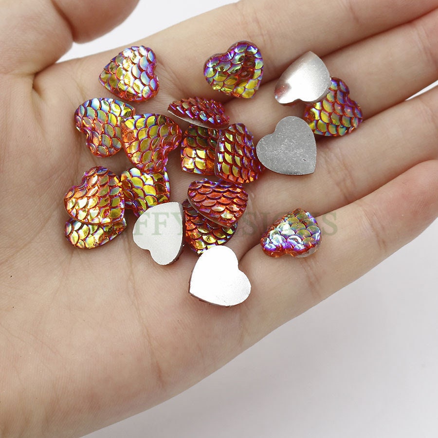 100pcs 12mm Heart Druzy Cabochon, Faux Drusy Cabochons, Mermaid Scale Cabochons, Fish Scale Druzy Cabochon,Resin Cabochon for Pendant Making