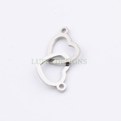 10pcs Double Heart Charms, Tiny Love Charm 20x12mm, Gold /Rose Gold Stainless Steel Heart, Heart Pendant, Love Pendant, Necklace Findings