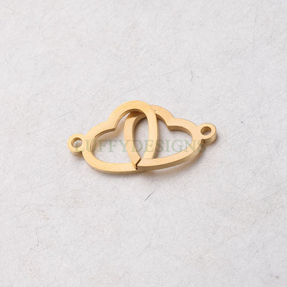 10pcs Double Heart Charms, Tiny Love Charm 20x12mm, Gold /Rose Gold Stainless Steel Heart, Heart Pendant, Love Pendant, Necklace Findings