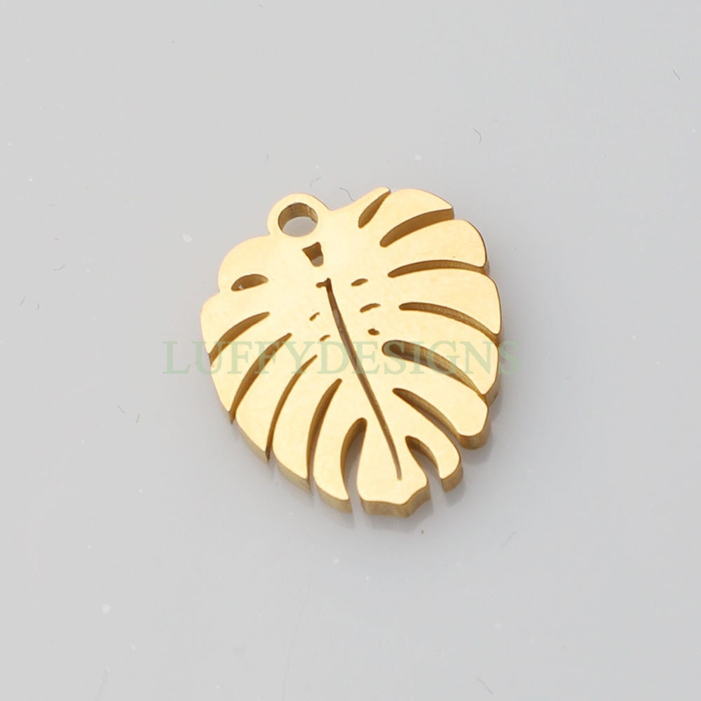 10pcs 13x17mm Stainless Steel Leaf Charm Pendants, Leaf Pendants, Leaf Pendant Links, Single Holes Leaf Supplies, Jewelry Findings