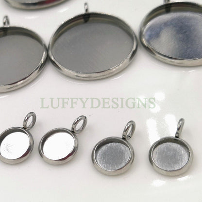 20pcs Stainless steel 18K Gold plating 10mm 18mm 20mm 25mm 30mm Settings Base, Bezel Blank Base Setting, Round Cabochon Pendant Base