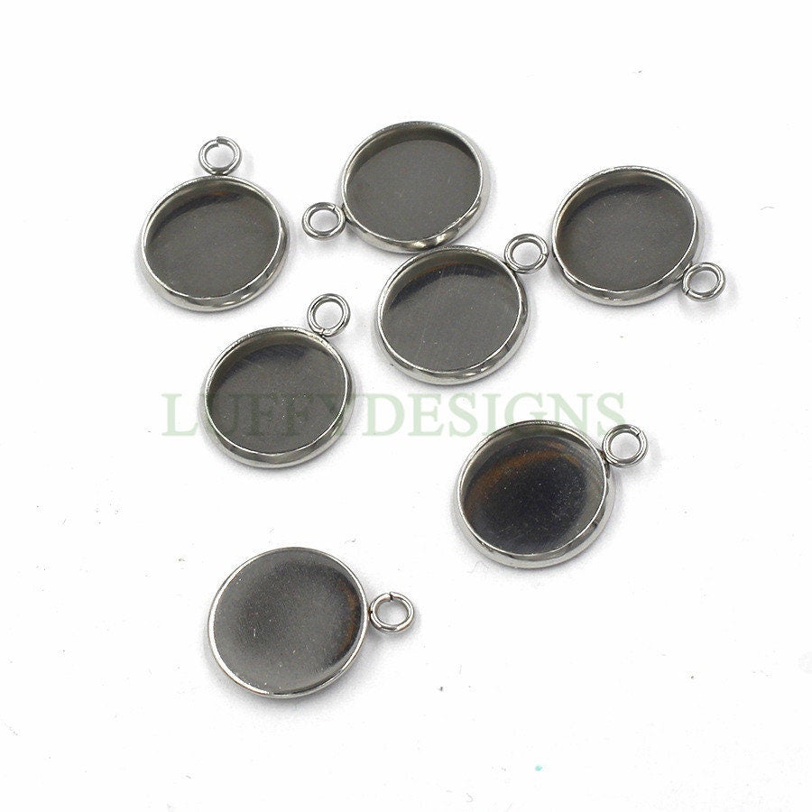 20pcs Round Cabochon Pendant Base, Bezel Blank Base Setting, Bezel Cups, 18K Gold plated Stainless steel, 8mm 10mm 12mm Settings Base