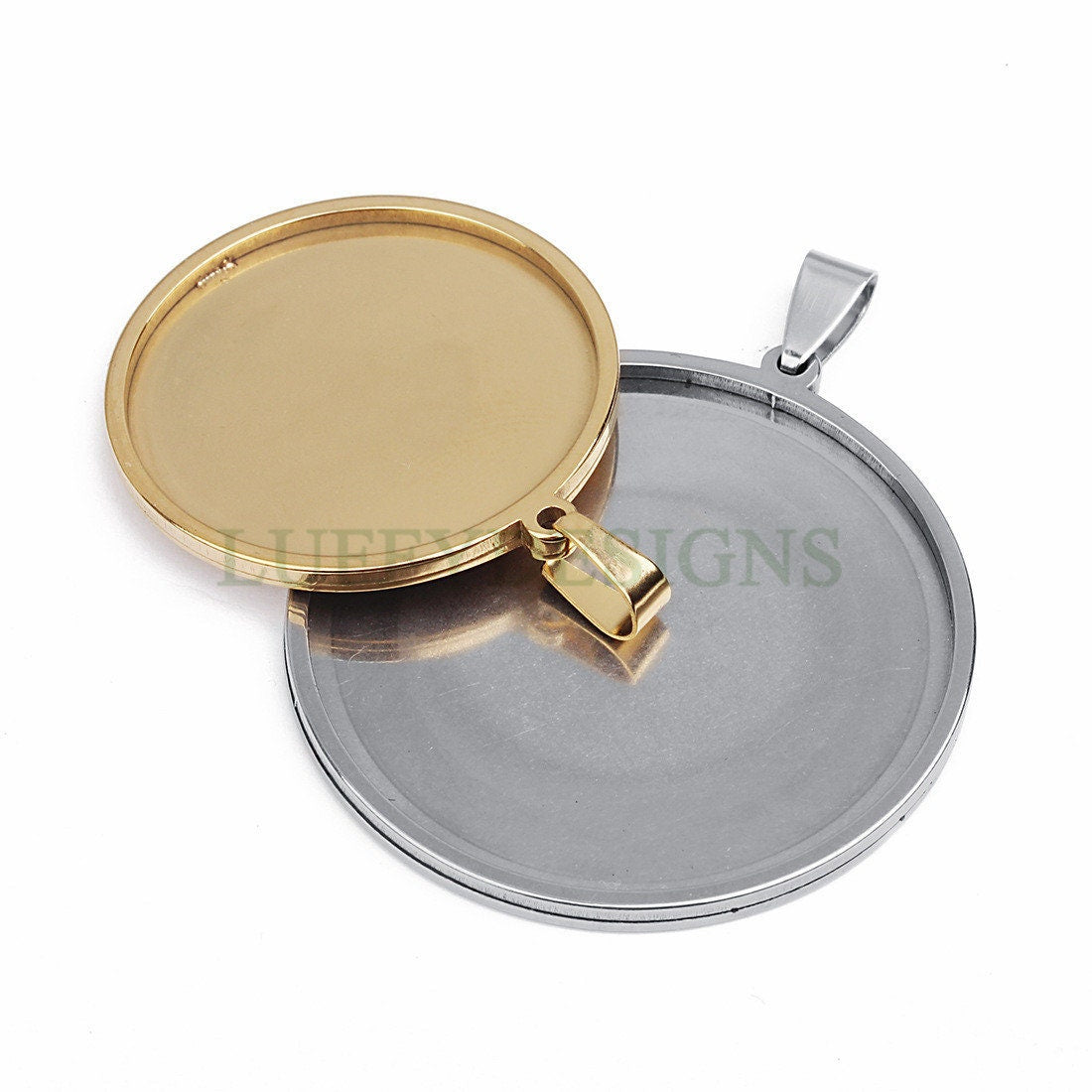 10pcs Round Bezel Tray Blanks, Cabochon Settings, Blank Bezel Base Settings, 18K Gold plated Stainless steel, Pendant Base Tray 20-40mm
