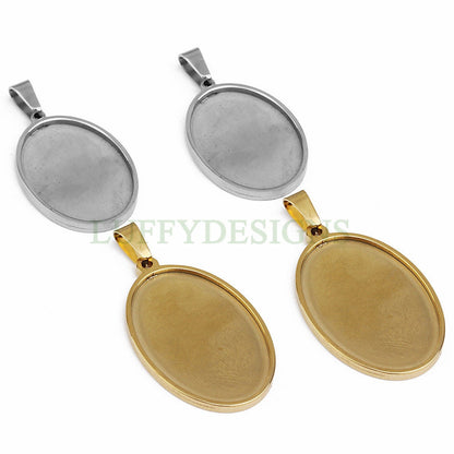 10pcs Oval Bezel Tray Blanks, Cabochon Settings, Blank Bezel Base Settings, 18K Gold plated Stainless steel, Pendant Base Tray 18x25mm