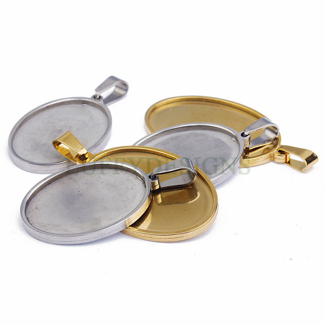 10pcs Oval Bezel Tray Blanks, Cabochon Settings, Blank Bezel Base Settings, 18K Gold plated Stainless steel, Pendant Base Tray 18x25mm