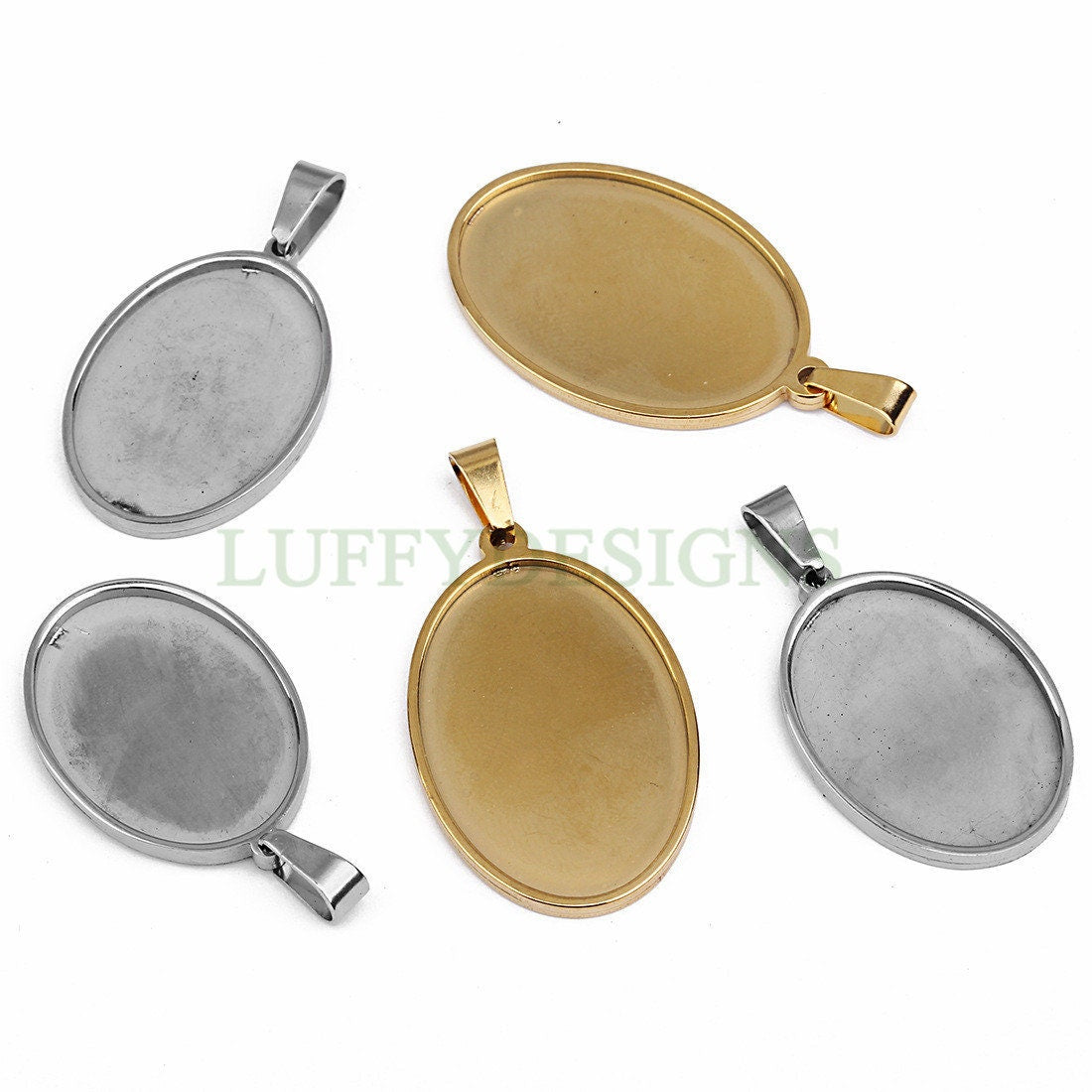 10pcs Oval Bezel Tray Blanks, Cabochon Settings, Blank Bezel Base Settings, 18K Gold plated Stainless steel, Pendant Base Tray 18x25mm