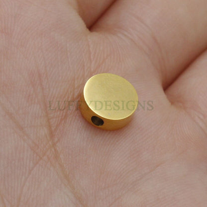 10pcs Gold Roundel Spacer Beads, Seamless Circle Ring, Flattened Round Beads, Seamless Round For Bracelet Making, 18K Gold plated
