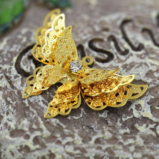 5pcs Butterfly Charm, 3D Butterfly Pendant, 24K Gold /Silver plated Brass, Gold Butterfly Pendant, Hollow Butterfly, Filigree Jewelry Supply