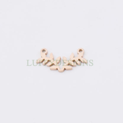 10pcs Branch and Leaves Connector Charm, 18K Gold plated Stainless Steel, Leaves Charm Pendant, Gold Branch Findings For Necklace/Bracelet