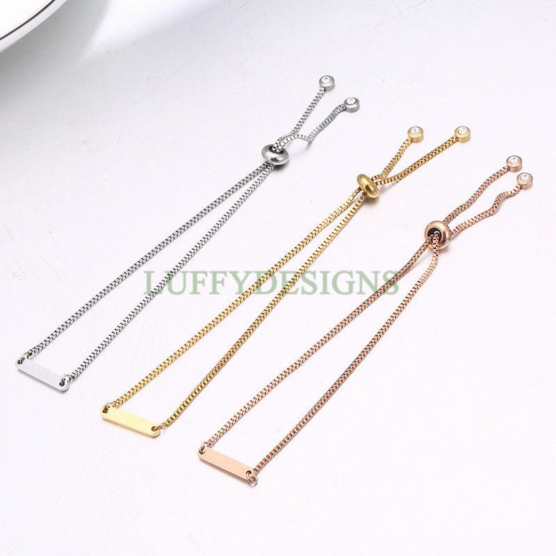 5PCS Finished Slide Bracelet, Sliding Adjustable Bracelet, Gold Bar Bracelet blanks, Hand Stamping Blanks, Custom Engraving Supplies
