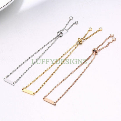 5PCS Finished Slide Bracelet, Sliding Adjustable Bracelet, Gold Bar Bracelet blanks, Hand Stamping Blanks, Custom Engraving Supplies