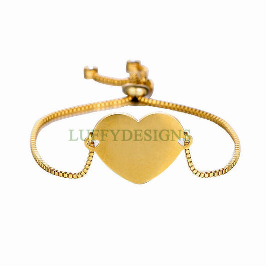 5PCS Finished Slide Bracelet, Sliding Adjustable Bracelet, Gold Heart Bracelet blanks, Hand Stamping Blanks, Custom Engraving Supplies