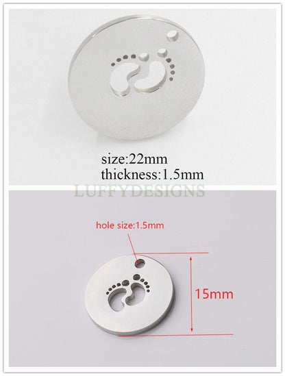 10pcs Footprint Charm, Baby Feet Pendant, New Baby Charm, 18K Gold plated Stainless Steel,Baby Footprint Pendant,Baby Shower,Mirror Polished