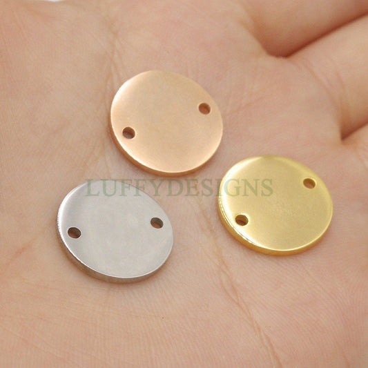 10pcs 8-30mm Round Disc Tags with 2 Holes, Mirror Polished Metal Stamping Blanks Charms, Engravable Round Blanks,Gold Plated Stainless Steel