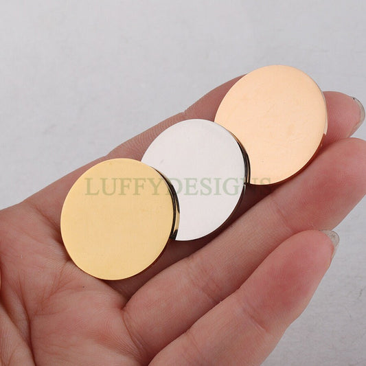 10pcs Round Disc Tags Without Holes, Mirror Polished, Metal Stamping Blanks Charms, Engravable Round Blanks, Gold Plated Stainless Steel