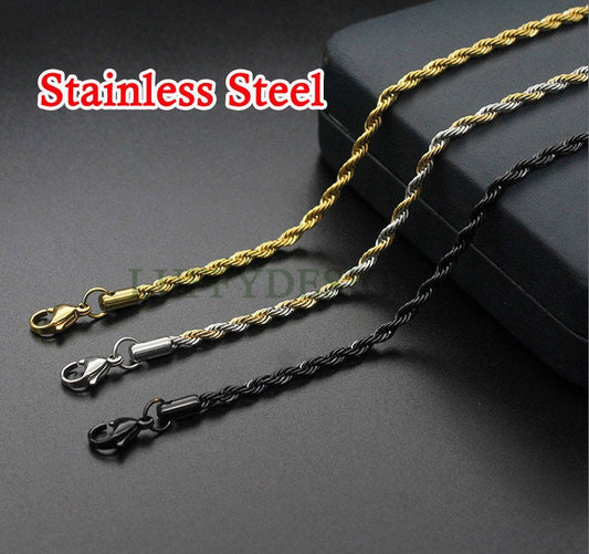 2pcs Finished Twist Chain, Twist Chain Necklace, 18k Gold /Black plated 316L Stainless Steel, Mens Chain, Men's Necklace, Hypoallergenic
