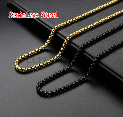 5pcs Finished Round Box Chains, Square Rolo Chain Necklace, 18k Gold /Black plated 316L Stainless Steel, Men's Chains, Men's Necklace