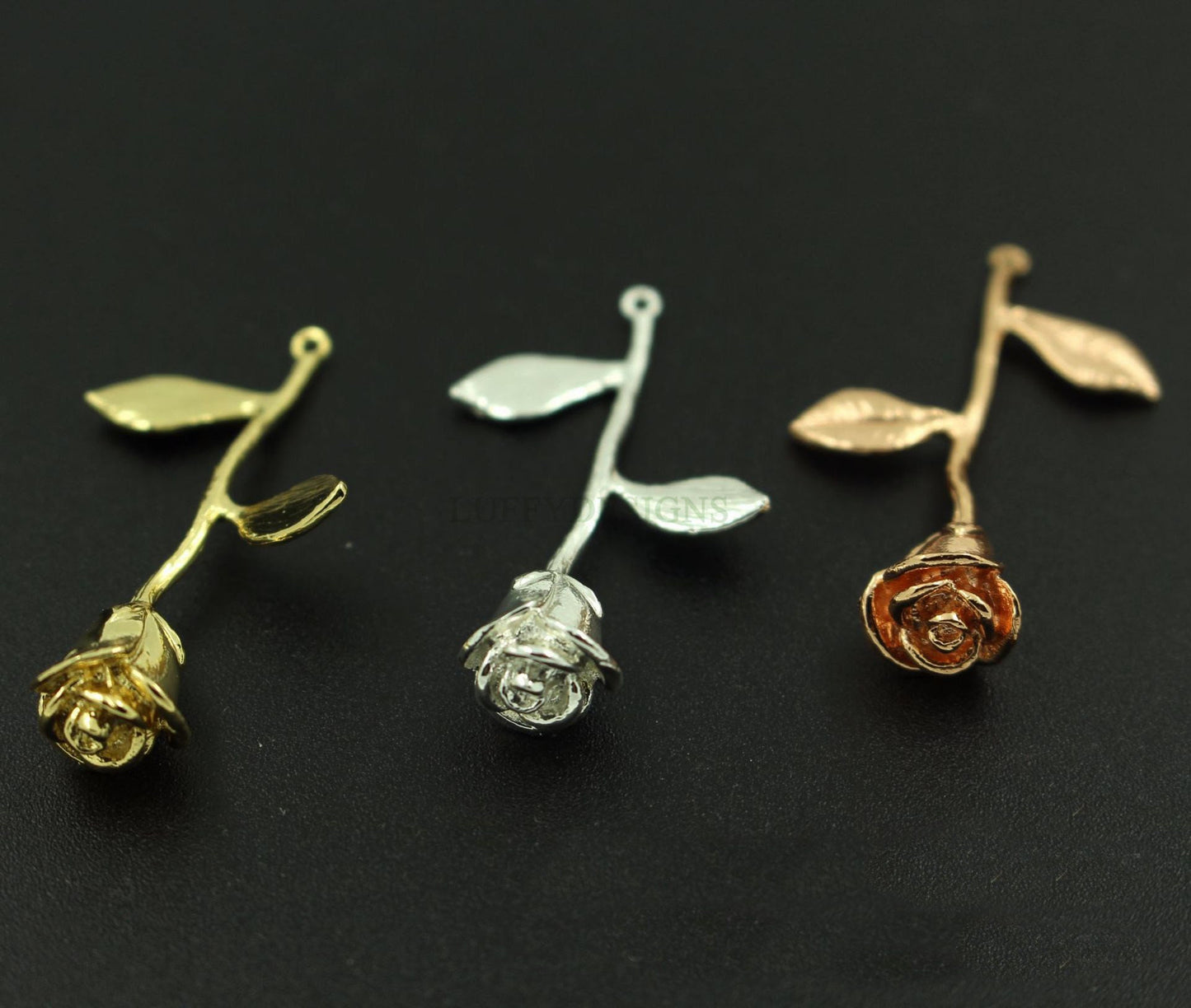 5pcs Rose Charm, 3D Rose Pendant, 24K Gold /Rose gold /Silver plated Brass, Rose Necklace, Gold Rose Pendant, Filigree Jewelry Making Supply