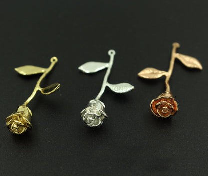 5pcs Rose Charm, 3D Rose Pendant, 24K Gold /Rose gold /Silver plated Brass, Rose Necklace, Gold Rose Pendant, Filigree Jewelry Making Supply