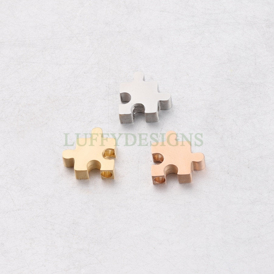 10pcs Autism Awareness Charms, Puzzle Piece Charms, 18K Gold/Rose Gold plated Stainless Steel, Autism Research Findings, Autism Puzzle Beads