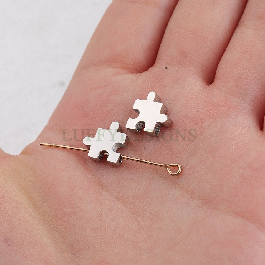 10pcs Autism Awareness Charms, Puzzle Piece Charms, 18K Gold/Rose Gold plated Stainless Steel, Autism Research Findings, Autism Puzzle Beads