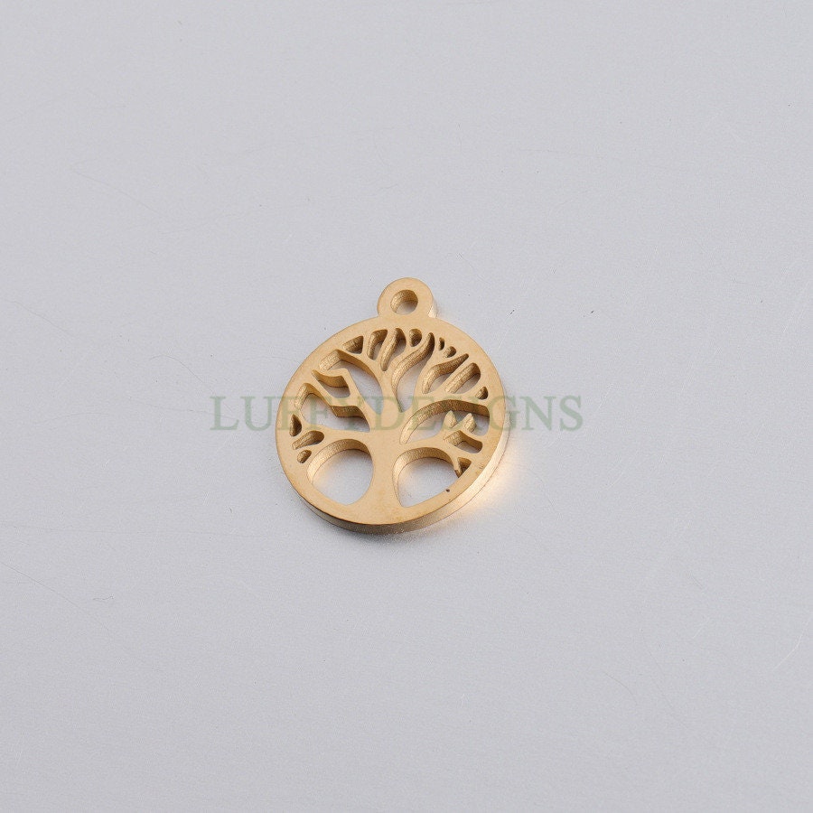 10pcs Family Tree Charm 15mm, Tree of Life Charm, Gold Tree Pendant, 18K Gold /Rose Gold plated Stainless Steel, Family Tree Charm Pendant
