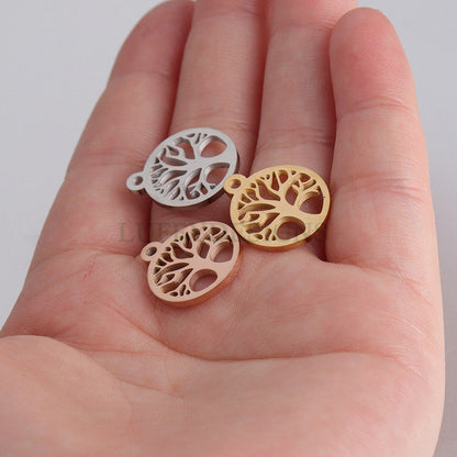 10pcs Family Tree Charm 15mm, Tree of Life Charm, Gold Tree Pendant, 18K Gold /Rose Gold plated Stainless Steel, Family Tree Charm Pendant